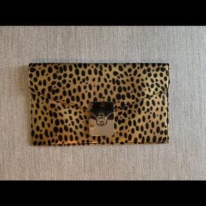 Talbots Leopard Pattern Clutch with Gold Accents